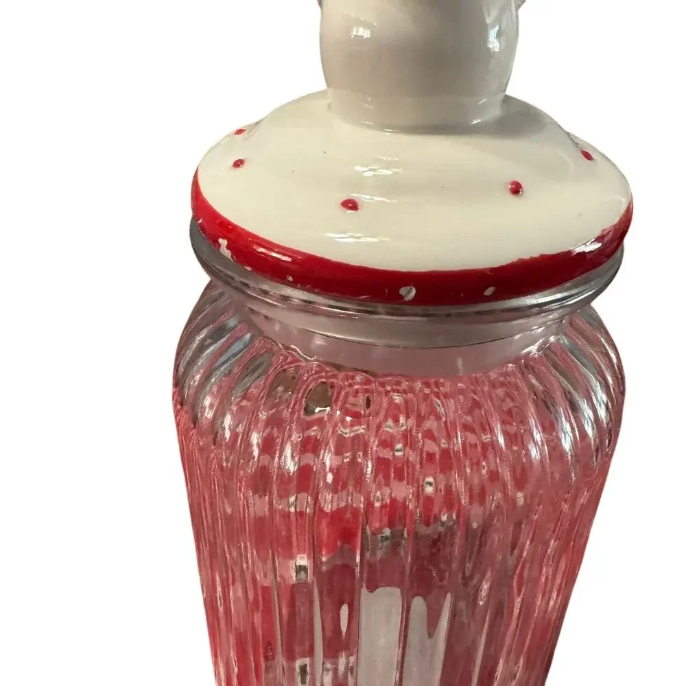 NEW Winter Christmas Snowman Glass Canister Jar w/ Lid 42.3 Fl Oz / 1.25 Liters